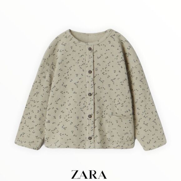 ZARA Kids | Green | FLORAL WAFFLE KNIT TOP - Picture 1 of 4